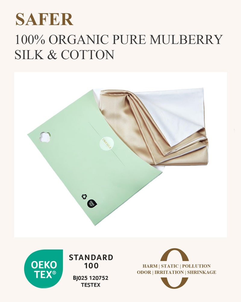 THXSILK 100% Mulberry Silk Pillowcase with Cotton Underside, Silk Pillowcase for Hair and Skin, Standard Size Grade 6A+ Silk, Soft Breathable Pillow Cover with Zipper, 1 Pack (Champagne,Standard) - Image 5